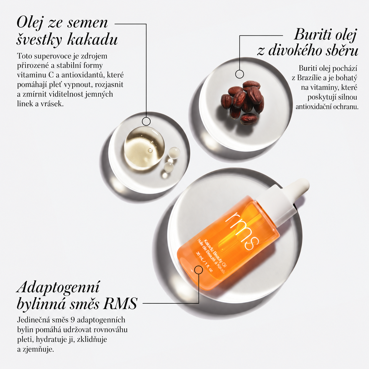 Pečující složky oleje RMS Beauty Kakadu Beauty Oil